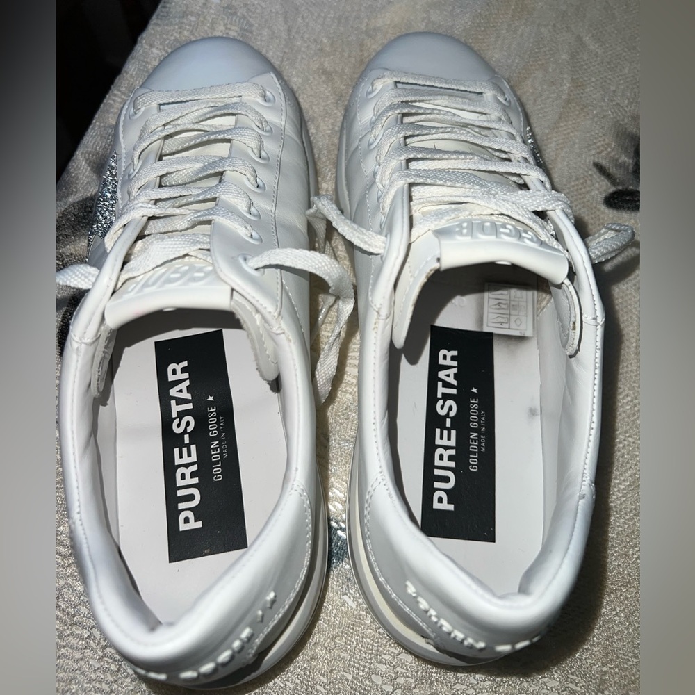 Golden Goose Purestar White Leather Sneakers w/ Swarovski Star – Size 40 - Picture 8 of 16